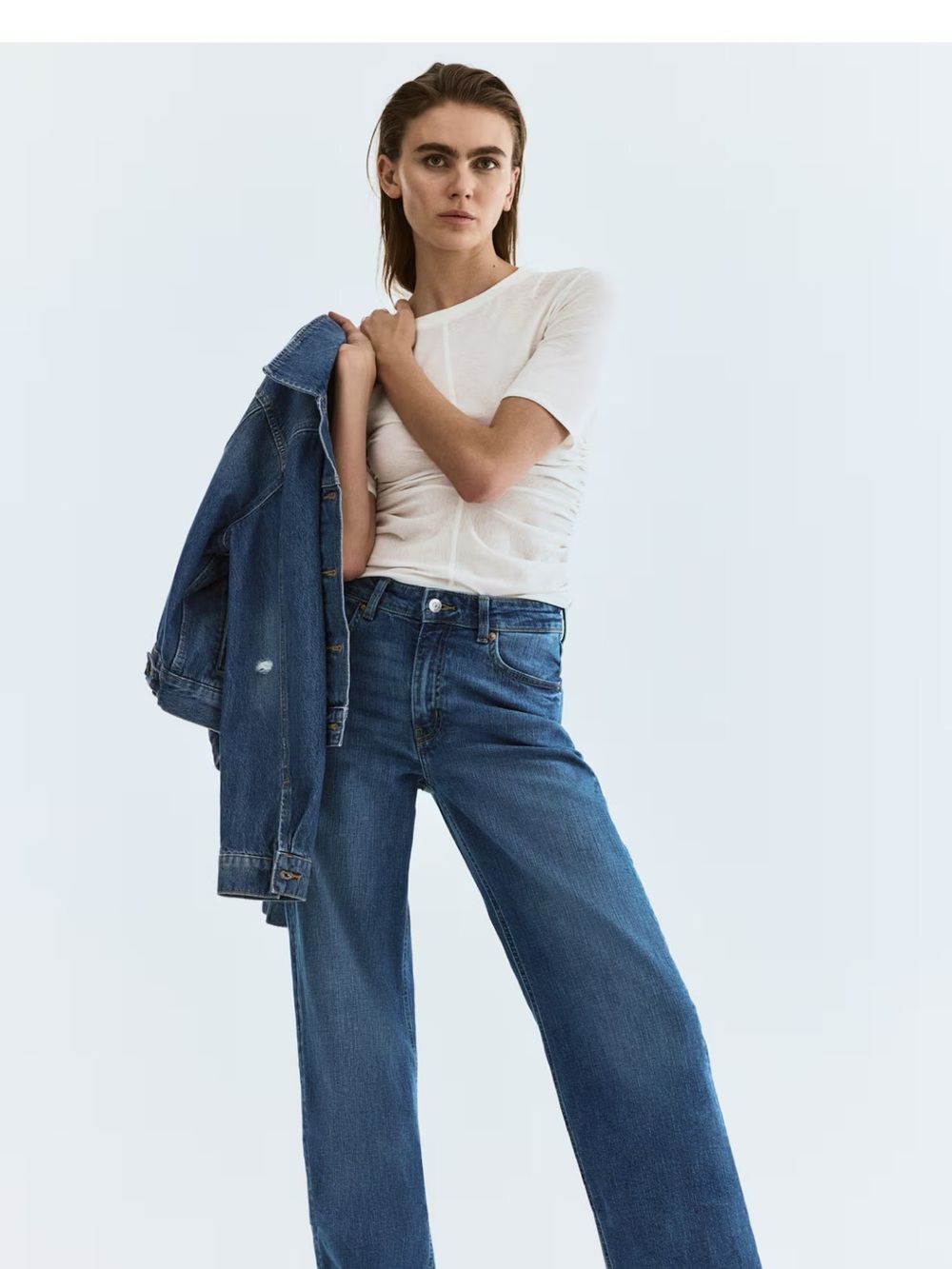 H&M Dark Blue High-Rise Wide-Leg Jeans